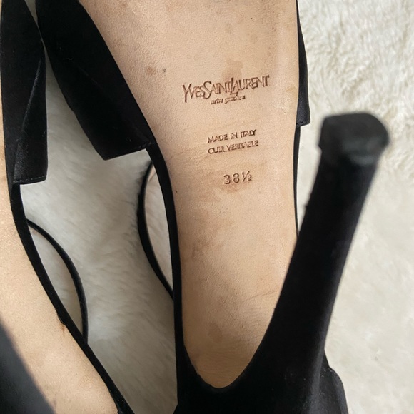 YSL black satin platform heels 38.5 fits like 7.5 US - Picture 12 of 13